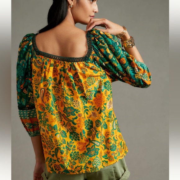 Farm Rio Lace Insert Peasant Blouse size Medium M NWT New - Picture 2 of 5